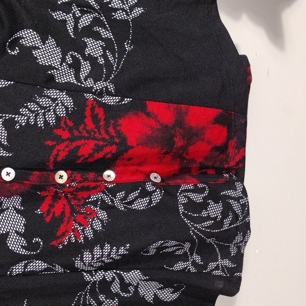 EUC Venus Long Sleeve Black and Red Floral Print Button up Sweater size … - Picture 2 of 16